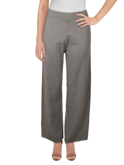 Anne Klein Womens Ribbed Trim Pull On Wide Leg Pants In Grey
