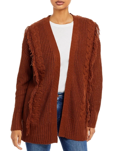 Alison Andrews Womens Fringe Open Front Cardigan Sweater In Brown
