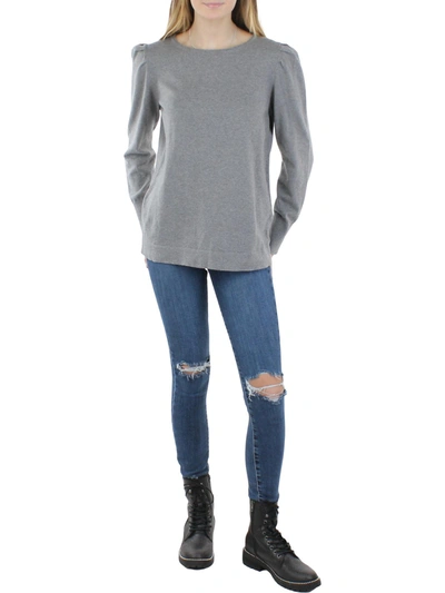 Anne Klein Plus   Womens Cotton Cashmere Shirred Shoulder Pullover Sweater In Grey