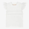 CHILDRENSALON OCCASIONS GIRLS WHITE COTTON & TULLE FRILL T-SHIRT
