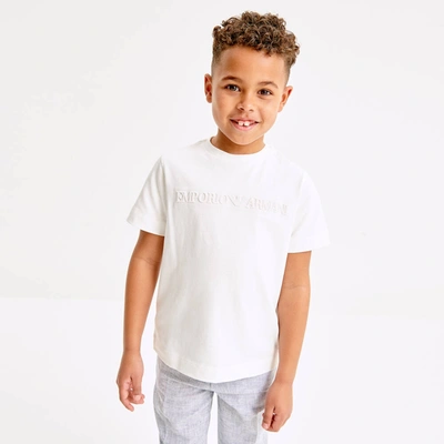 Emporio Armani Babies' Boys White Cotton Embossed Logo T-shirt