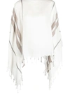 Brunello Cucinelli Striped Fringed Metallic Linen-blend Poncho In White