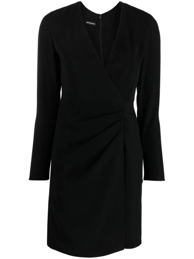 Emporio Armani V-neck Faux-wrap Milano Jersey Dress In Black