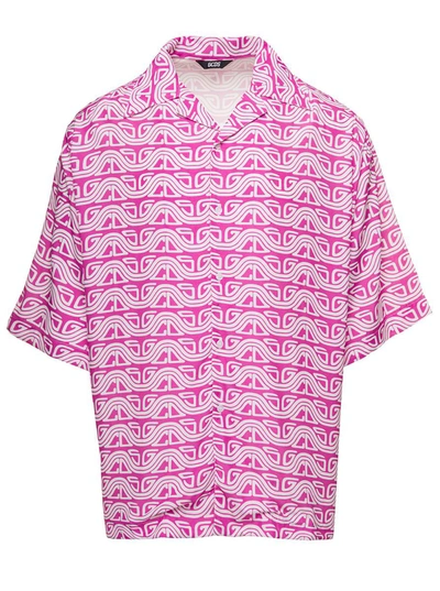 Gcds Waved Logo Print Bowling Shirt In Fuchsia