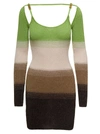 Gcds Mini Multicolor Dress With Off-the-shoulder Neckline And Cut-out Detail In Faded Effect Lurex Woman In Green