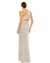 Mac Duggal Sequined One Shoulder Draped Lace Up Gown In Nude