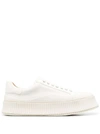 JIL SANDER WHITE RIDGED LOW TOP SNEAKERS IN CANVAS AND LEATHER MAN