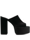 PARIS TEXAS BLACK MULES WITH OVERSIZED PLATFORM IN SILK WOMAN