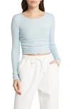 ALO YOGA GATHER LONG SLEEVE RIB CROP TOP