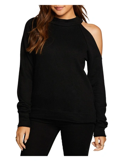 Chaser Womens Frayed Hem Knit Mock Turtleneck Sweater In Black