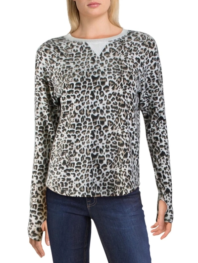 Theo & Spence Womens Animal Print Ribbed Pullover Sweater In White