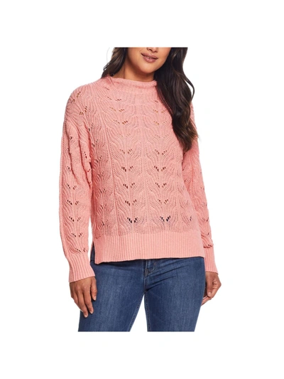 Weatherproof Vintage Womens Ribbed Trim Open Stitch Mock Turtleneck Sweater In Pink