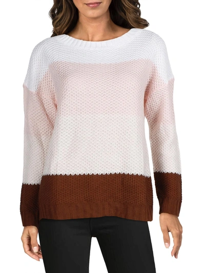 Stellah Womens Knit Swoop Neck Pullover Sweater In White