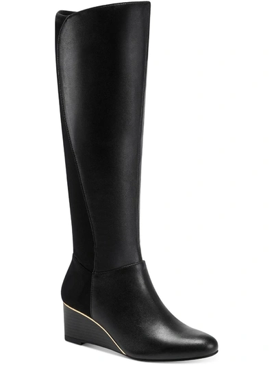 Alfani Beverly  Womens Leather Tall Wedge Boots In Black