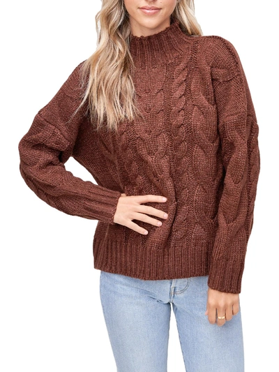 En Saison Womens Cable Knit Ribbed Trim Mock Turtleneck Sweater In Brown