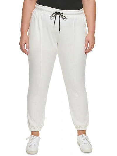 Dkny Sport Plus Womens Drawstring Marled Jogger Pants In White