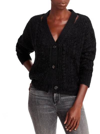Lucy Paris Camden Womens Cut-out Button-down Cardigan Sweater In Black