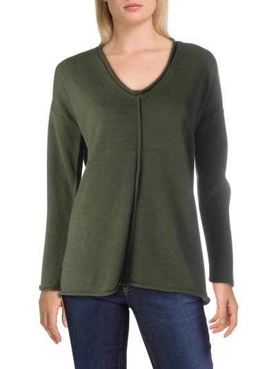 Bcbgmaxazria Womens V-neck Roll Trim Pullover Sweater In Green