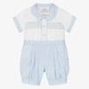 PRETTY ORIGINALS BOYS WHITE & BLUE SMOCKED BUSTER SUIT