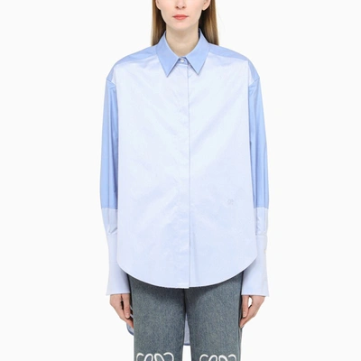 Loewe Stepped-hem Cotton-blend Shirt In Light Blue