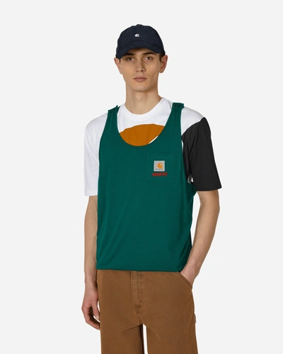 Marni X Carhartt Logo-print Layered T-shirt In Stone Green