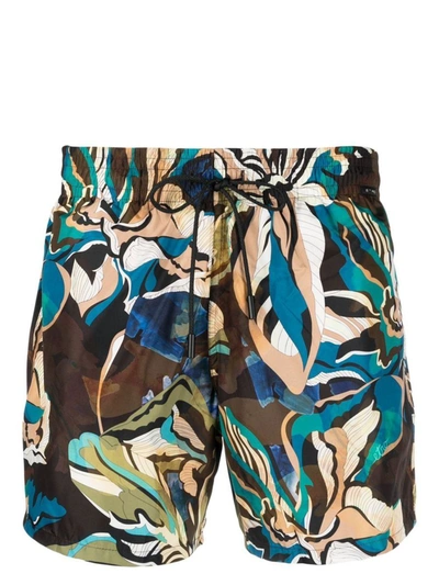Etro Abstract-print Drawstring Swim Shorts In Red