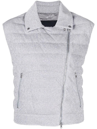Herno Quilted Zip-up Down Gilet In Silver