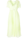 Self-portrait Chiffon Midi Dress With Lace Detail In Green