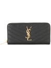 Saint Laurent Monogramme Grain De Poudre Zip-around Wallet In Black