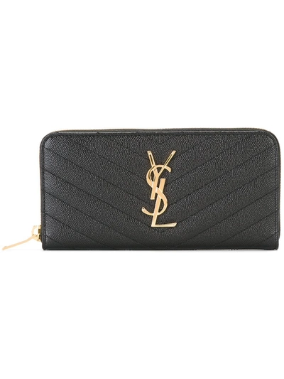 Saint Laurent Monogram Zip-around Wallet In Black