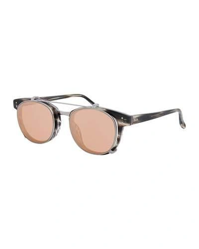 Linda Farrow Square Acetate Sunglasses W/ Clip-on Lenses, White Gold/horn In Rose Gold