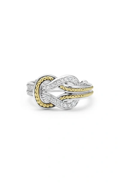 Lagos 18k Yellow Gold & Sterling Silver Newport Diamond Knot Statement Ring In Silver/ Gold