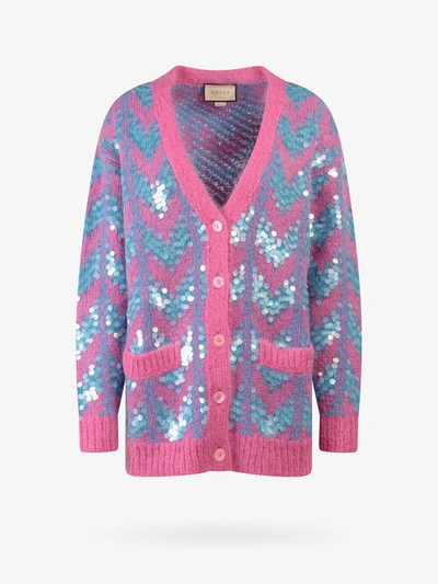 Gucci Chevron Wool And Sequin Cardigan In Multicolor