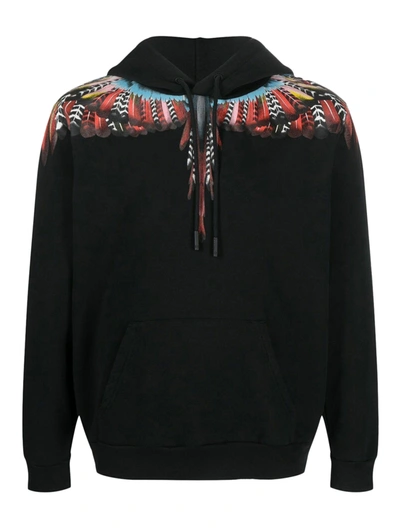 Marcelo Burlon County Of Milan Grizzly Wings Cotton Hoodie In Black