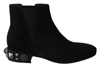 DOLCE & GABBANA DOLCE & GABBANA BLACK SUEDE EMBELLISHED STUDDED BOOTS WOMEN'S SHOES