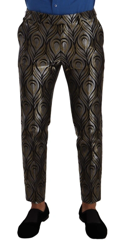 Dolce & Gabbana Silver Gold Jacquard  Trouser Dress Pants In Black | Silver