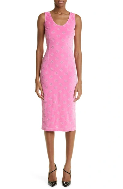Dolce & Gabbana Chenille Monogram Jacquard Midi Dress In Pink 2