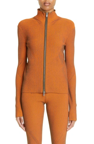 Dion Lee Orange Angled Zip-up Sweater In Safety Orange / Military Green