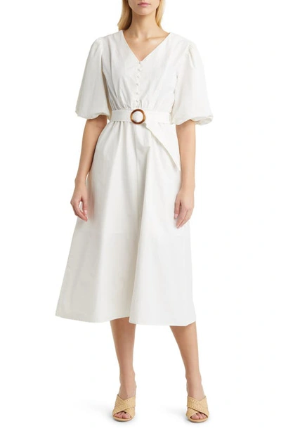 Melloday Balloon Sleeve Midi Dress In White