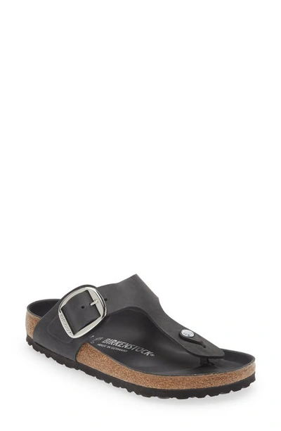 Birkenstock Gizeh Leather Buckle Thong Sandals In Black