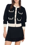Sandro Two-tone Cardigan With Buttons In Black