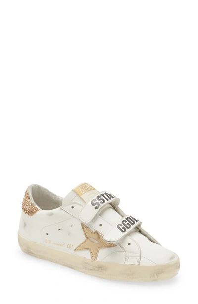 Golden Goose 20mm Old School Leather Sneakers In White,gold