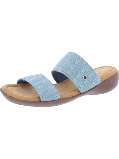 Minnetonka Sabina Womens Slip On Wedge Slide Sandals In Blue
