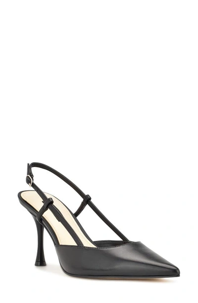 Nine West Womens Leather Slingback Heels In Black