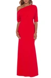 BETSY & ADAM ONE-SHOULDER CREPE SCUBA TRUMPET GOWN