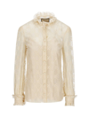 GUCCI GUCCI FRILLED HIGH NECK MONOGRAM LACE BLOUSE