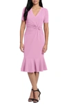 London Times V-neck Twist Midi With Flounce Dress In Orchid In Orchid