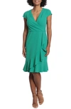London Times Ruffle Faux Wrap Dress In Grev