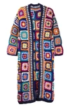 Saachi Crochet Wool Cardigan In Navy