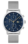 LACOSTE REPLAY CHRONOGRAPH MESH STRAP WATCH, 44MM